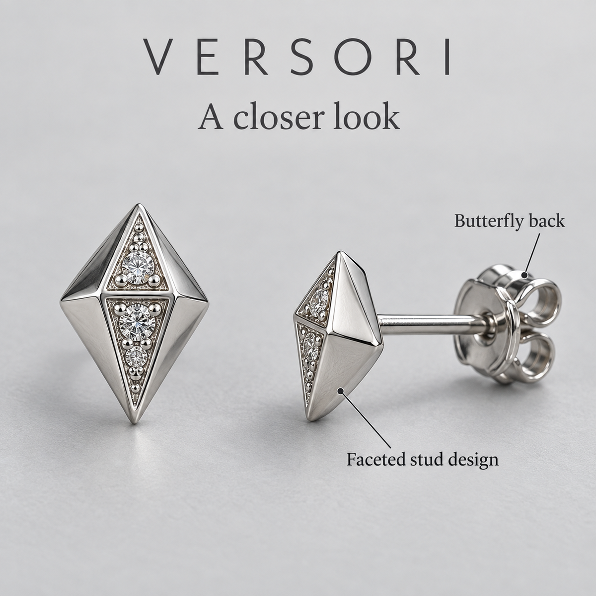 Eco Stud Earrings by VERSORI – 925 sterling silver earrings, view 4