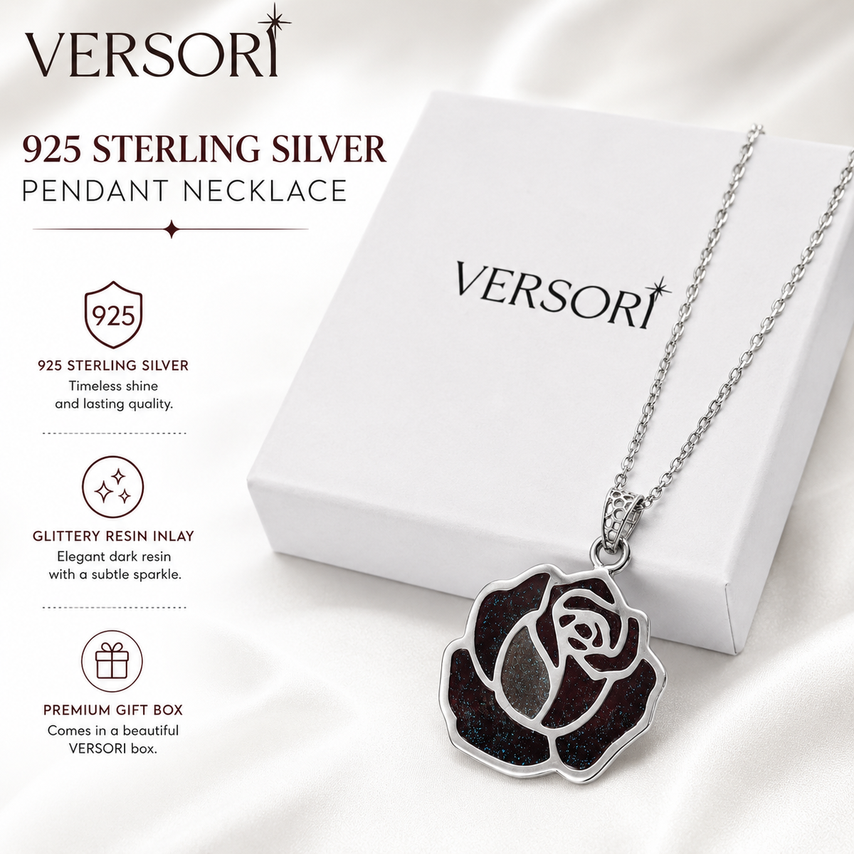 Noir Rose Pendant Necklace