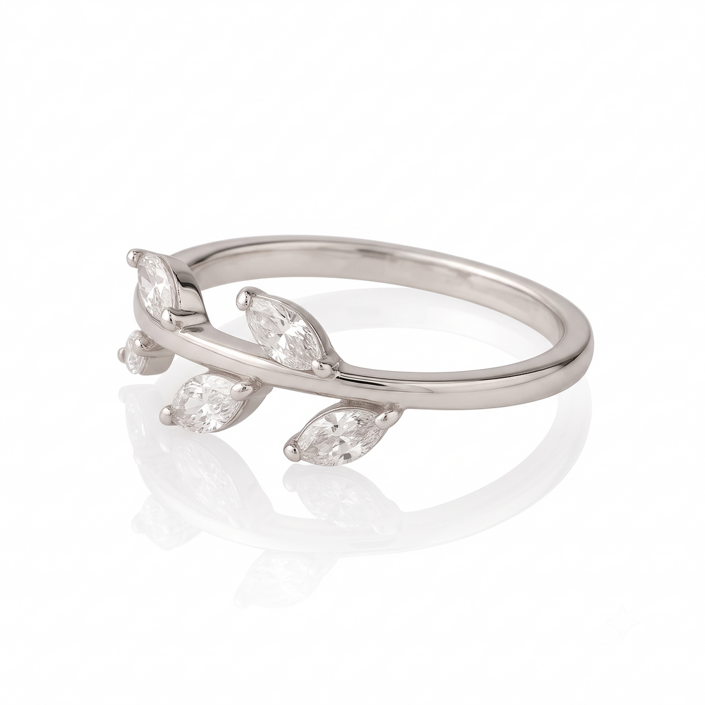 Crystal Leaf Ring by VERSORI – 925 sterling silver ring, view 3