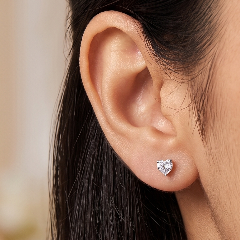 Heart Stone Stud Earrings by VERSORI – 925 sterling silver earrings, view 2