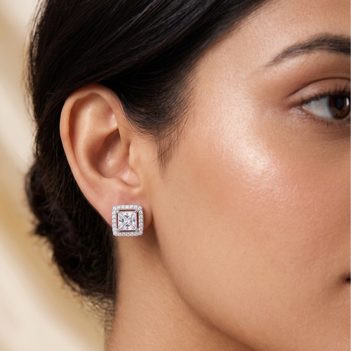 Amara Square Stud Earrings by VERSORI – 925 sterling silver earrings, view 2