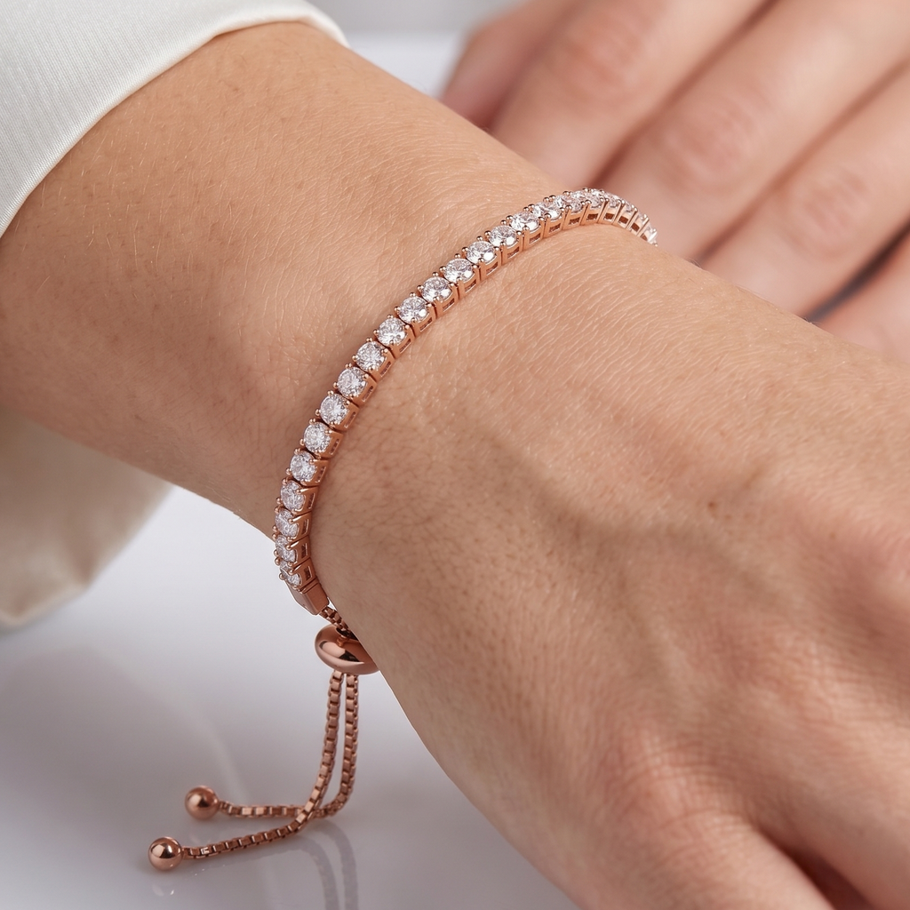 Rose Éclat Adjustable Tennis Bracelet by VERSORI – 925 sterling silver bracelet, view 2